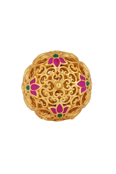 Zariin 22kt Gold Dipped In Pink Enamel Lotus Globe Statement Ring festive indian designer fashion jewellery online shopping melange singapore