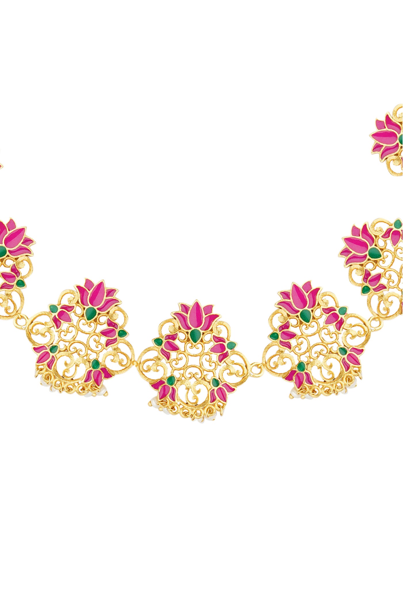 Zariin 22kt Gold Dipped In Pink Enamel Poet's Delight Lotus Maatha Patti festive indian designer fashion jewellery online shopping melange singapore