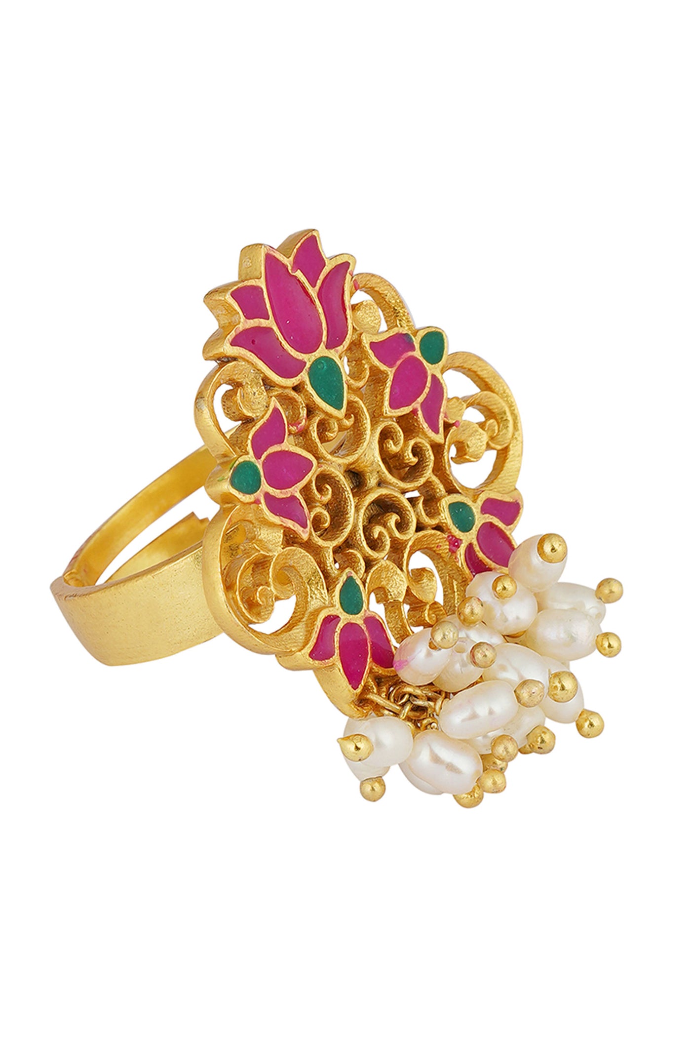 Zariin 22kt Gold Dipped In Pink Enamel Song Of Water Lotus Ring festive indian designer fashion jewellery online shopping melange singapore