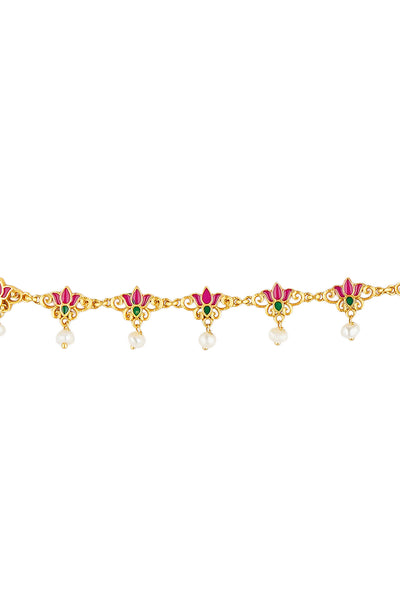 Zariin 22kt Gold Dipped In Pink Threads Of Lotus Delicate Waistbelt  festive indian designer fashion jewellery online shopping melange singapore