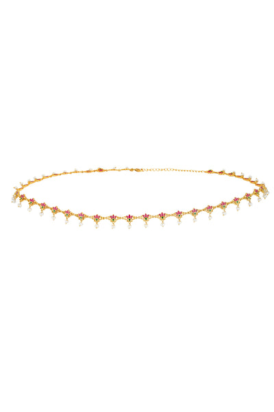 Zariin 22kt Gold Dipped In Pink Threads Of Lotus Delicate Waistbelt  festive indian designer fashion jewellery online shopping melange singapore