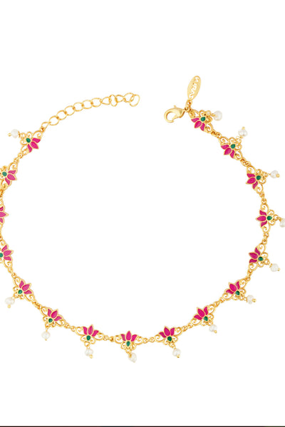 Zariin 22kt Gold Dipped In Pink Threads Of Lotus Delicate Pair Of Anklet festive indian designer fashion jewellery online shopping melange singapore