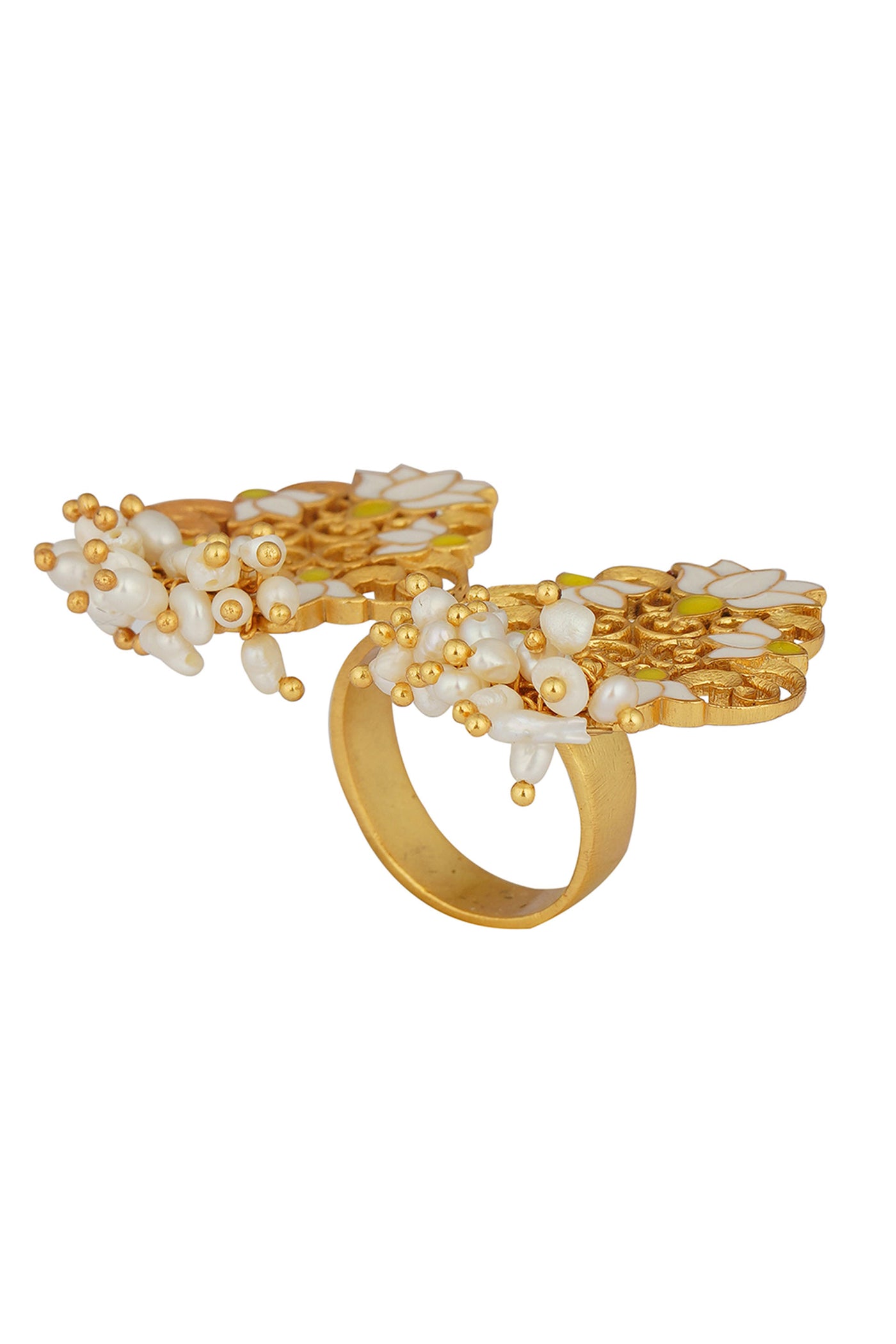 Zariin 22kt Gold Dipped In White Enamel Glory Lotus Open Ring festive indian designer fashion jewellery online shopping melange singapore