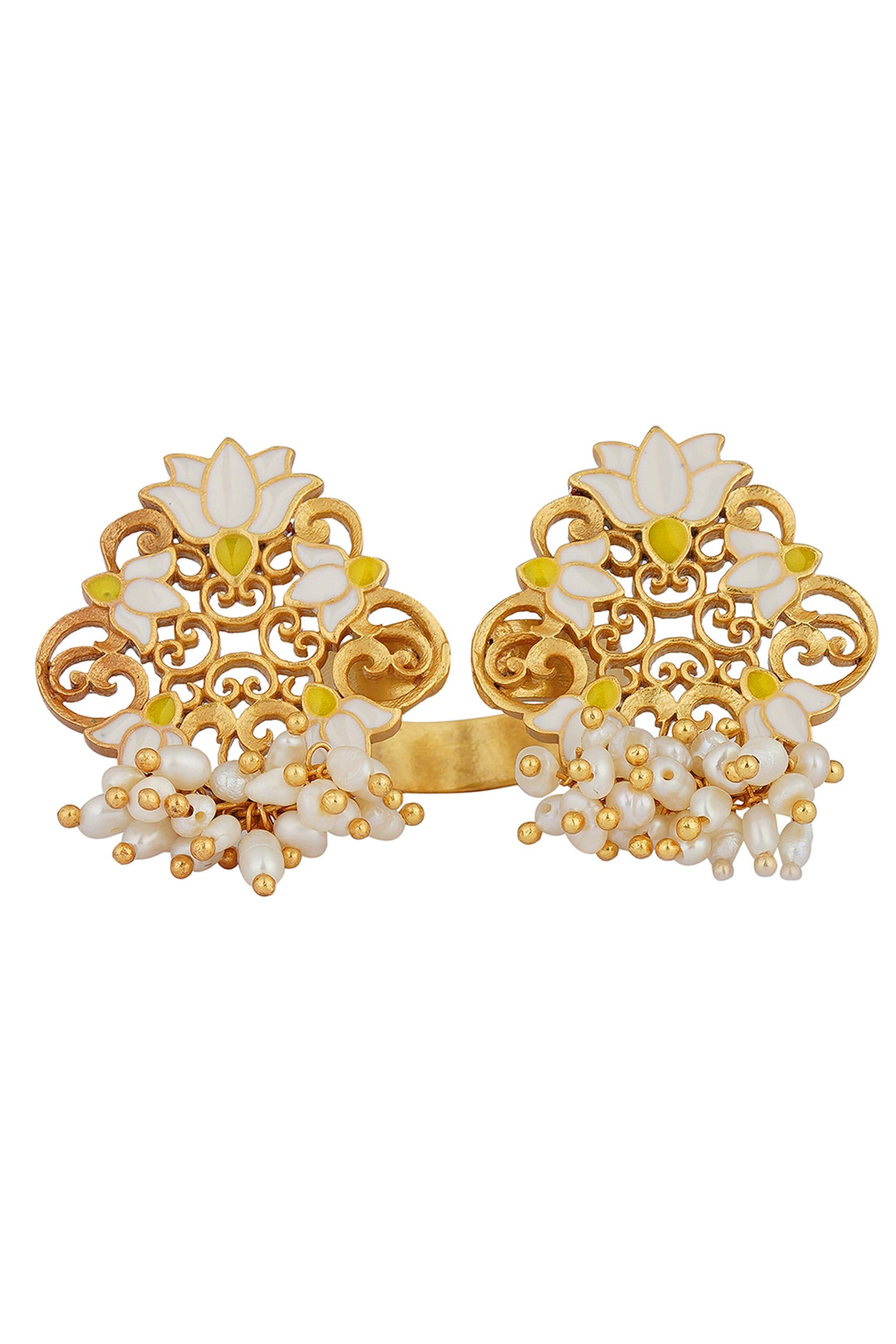 Zariin 22kt Gold Dipped In White Enamel Glory Lotus Open Ring festive indian designer fashion jewellery online shopping melange singapore
