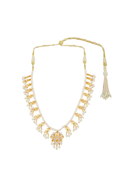 Zariin 22kt Gold Dipped In White Enamel Lotus Drops Pearl Necklace festive indian designer fashion jewellery online shopping melange singapore