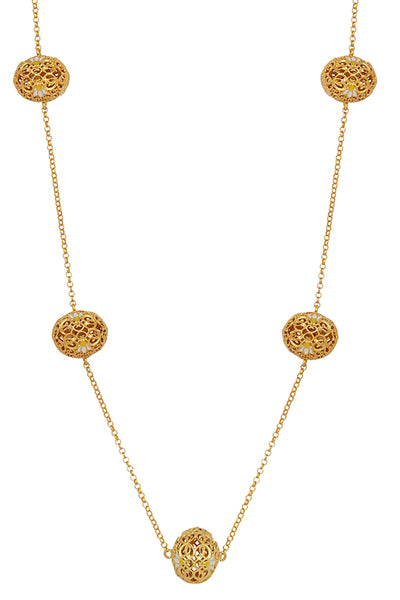 Zariin 22kt Gold Dipped In White Enamel Lotus Globe Long Necklace festive indian designer fashion jewellery online shopping melange singapore