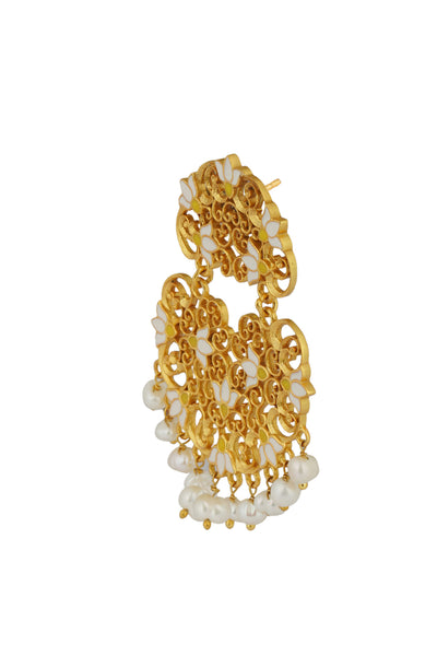 Zariin 22kt Gold Dipped In White Enamel Serene Lotus Earring