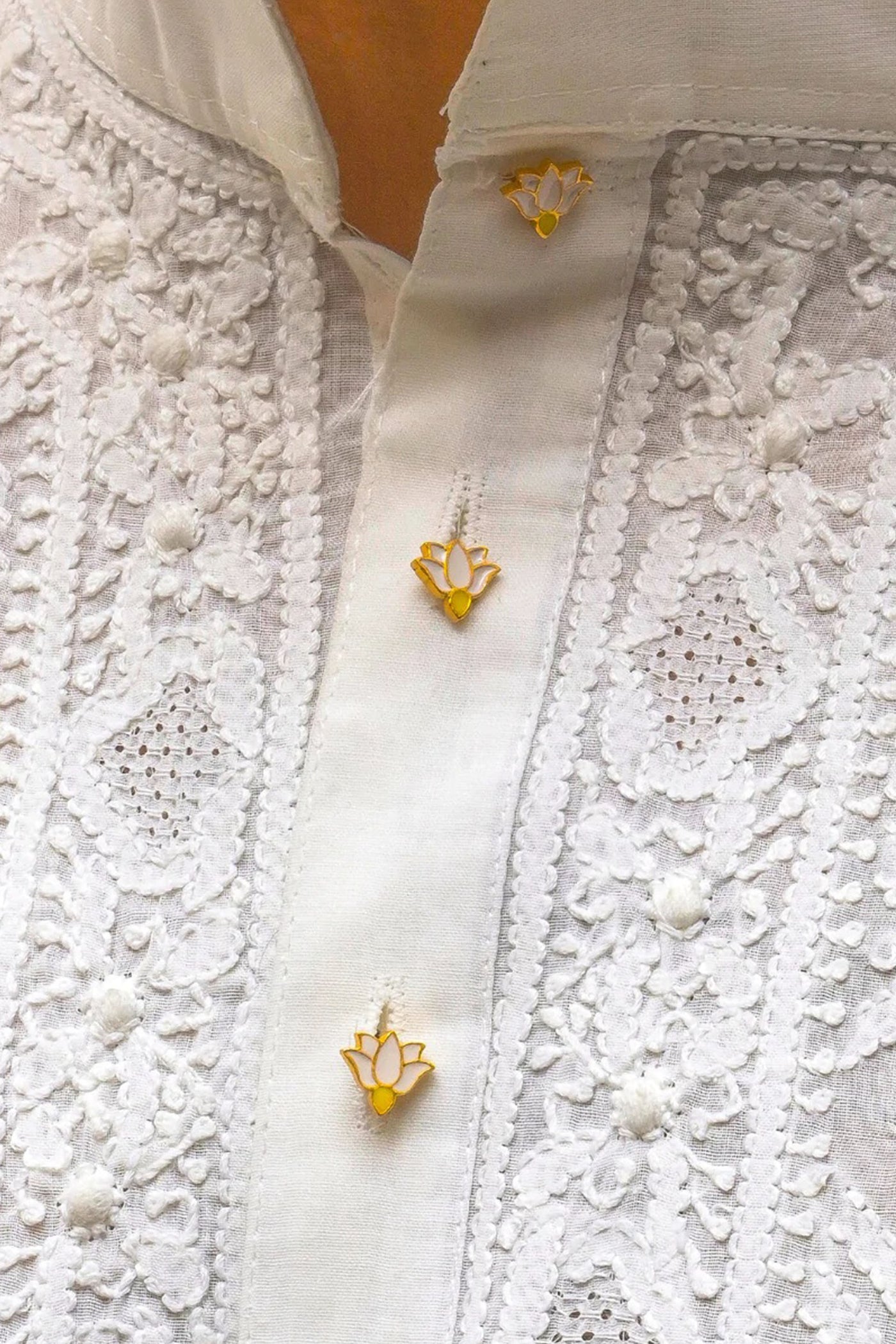 Zariin 22kt Gold Dipped In White Lotus Story Kurta Buttons Set Of 5 festive indian designer fashion jewellery online shopping melange singapore