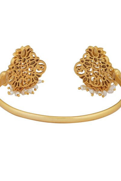 Zariin 22kt Gold Dipped In white Enamel Glory Lotus Cuff Bracelet festive indian designer fashion jewellery online shopping melange singapore