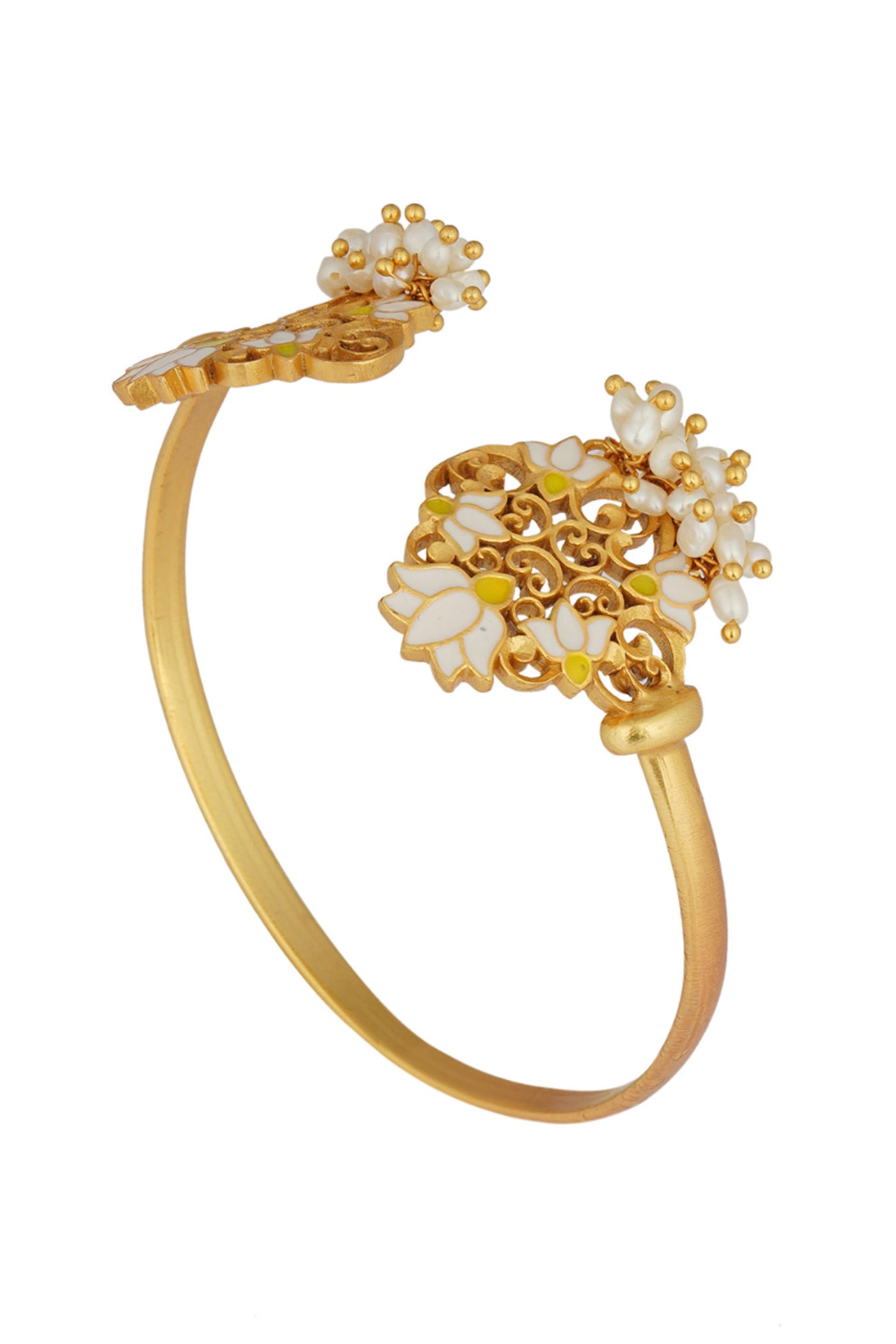 Zariin 22kt Gold Dipped In white Enamel Glory Lotus Cuff Bracelet festive indian designer fashion jewellery online shopping melange singapore