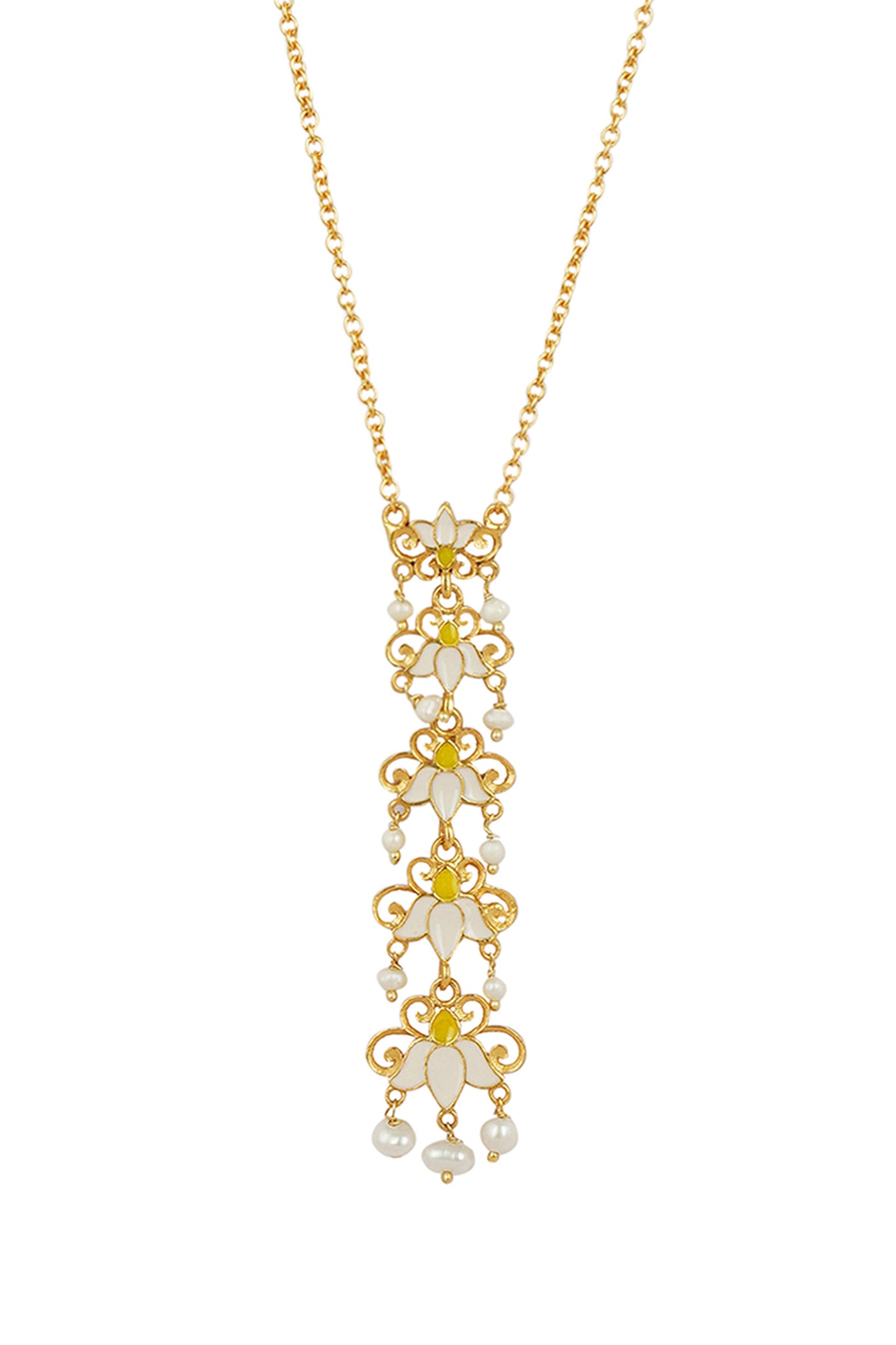 Zariin 22kt Gold Dipped In white Enamel Lotus Garden Pendant Necklace festive indian designer fashion jewellery online shopping melange singapore