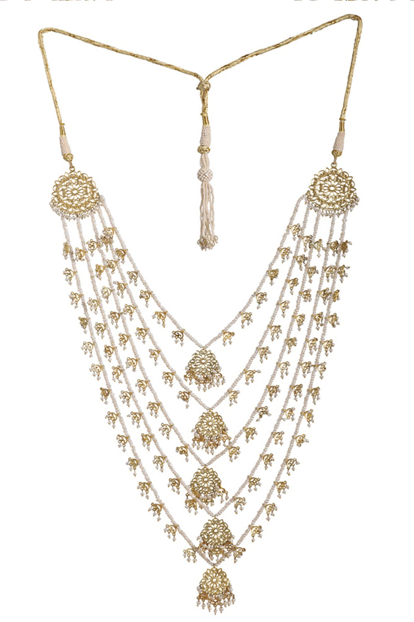 Zariin 22kt Gold Plated Handcrafted Layerred With Filigree Work Drop Of Fresh Water Pearls Necklace festive indian designer fashion jewellery online shopping melange singapore