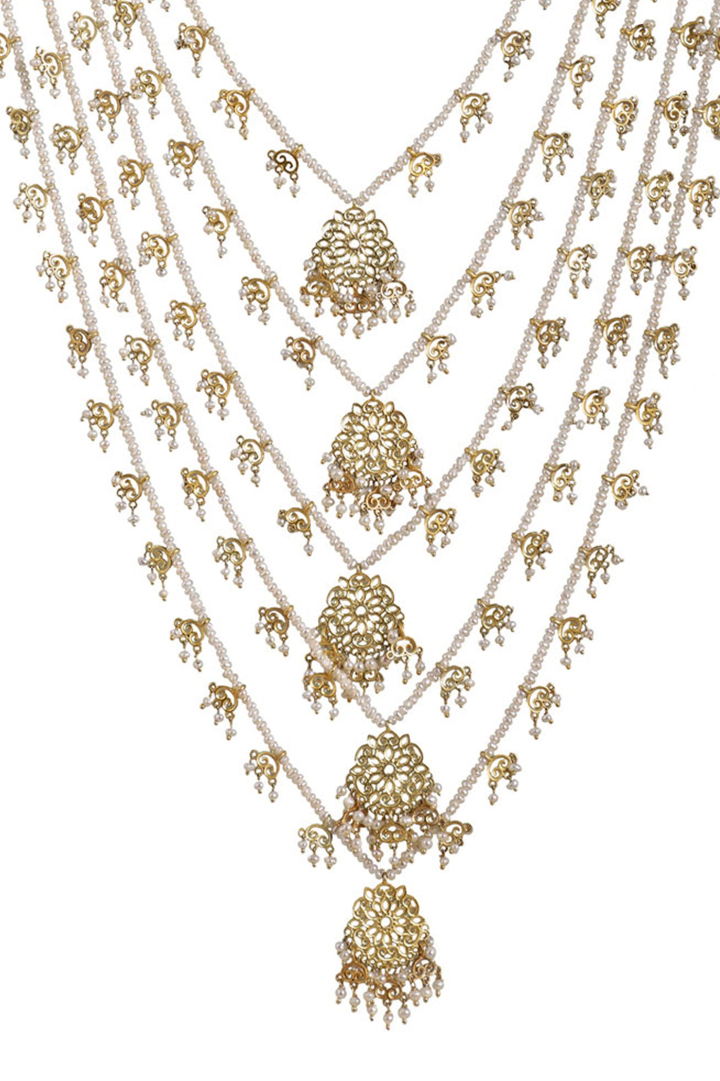 Zariin 22kt Gold Plated Handcrafted Layerred With Filigree Work Drop Of Fresh Water Pearls Necklace festive indian designer fashion jewellery online shopping melange singapore
