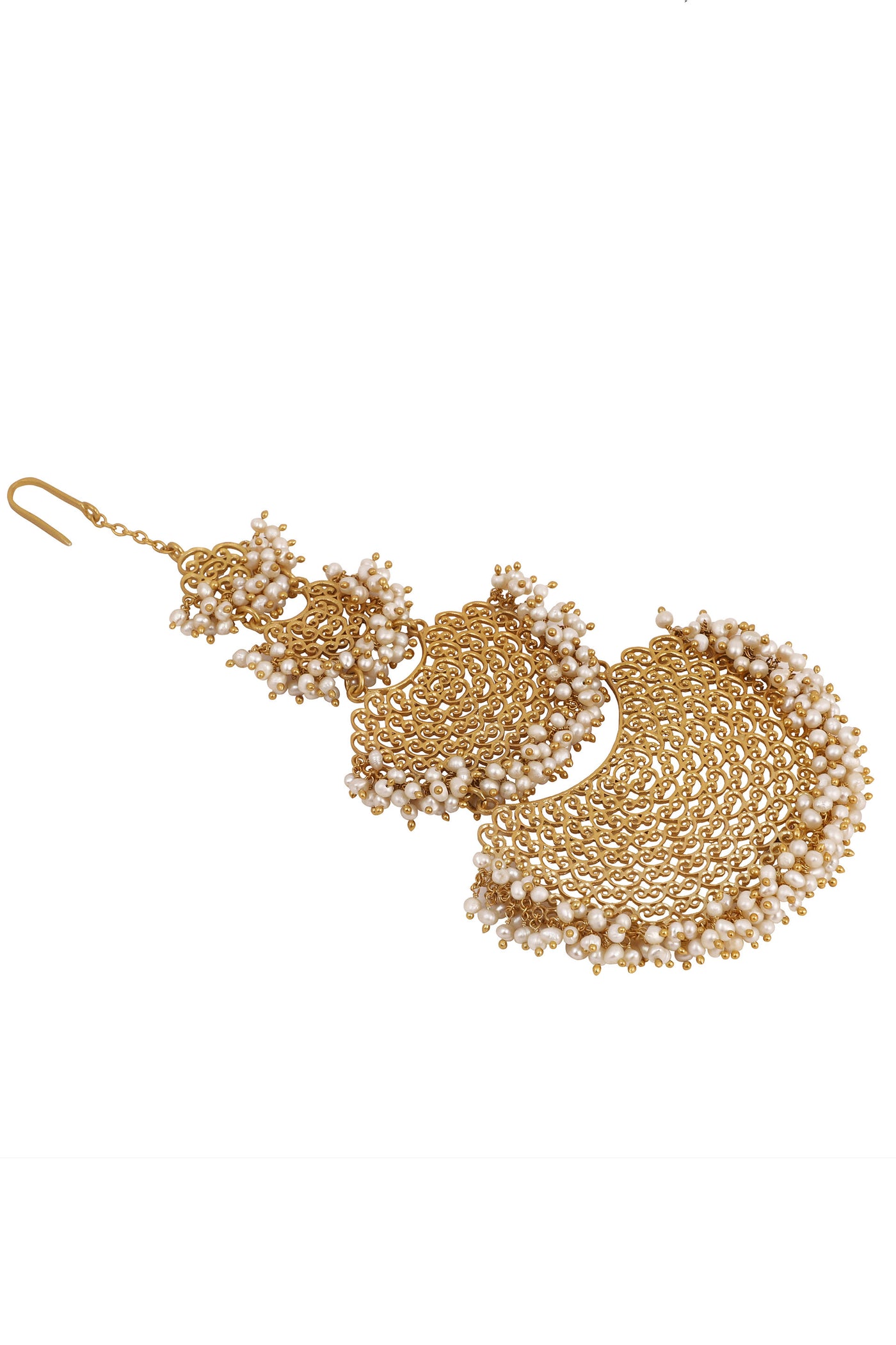 Zariin 22kt Gold Plated Handcrafted White Fresh Water Pearls With Filigree Work Paasa festive indian designer fashion jewellery online shopping melange singapore
