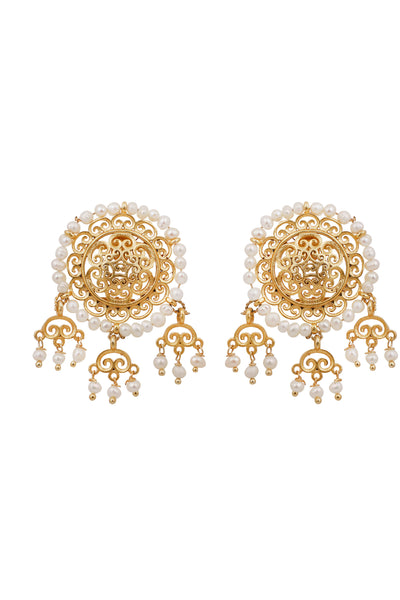 Zariin 22kt Gold Plated Handcrafted White Fresh Water Pearls  With Filigree Work Pair Of Drop Earrings  festive indian designer fashion jewellery online shopping melange singapore
