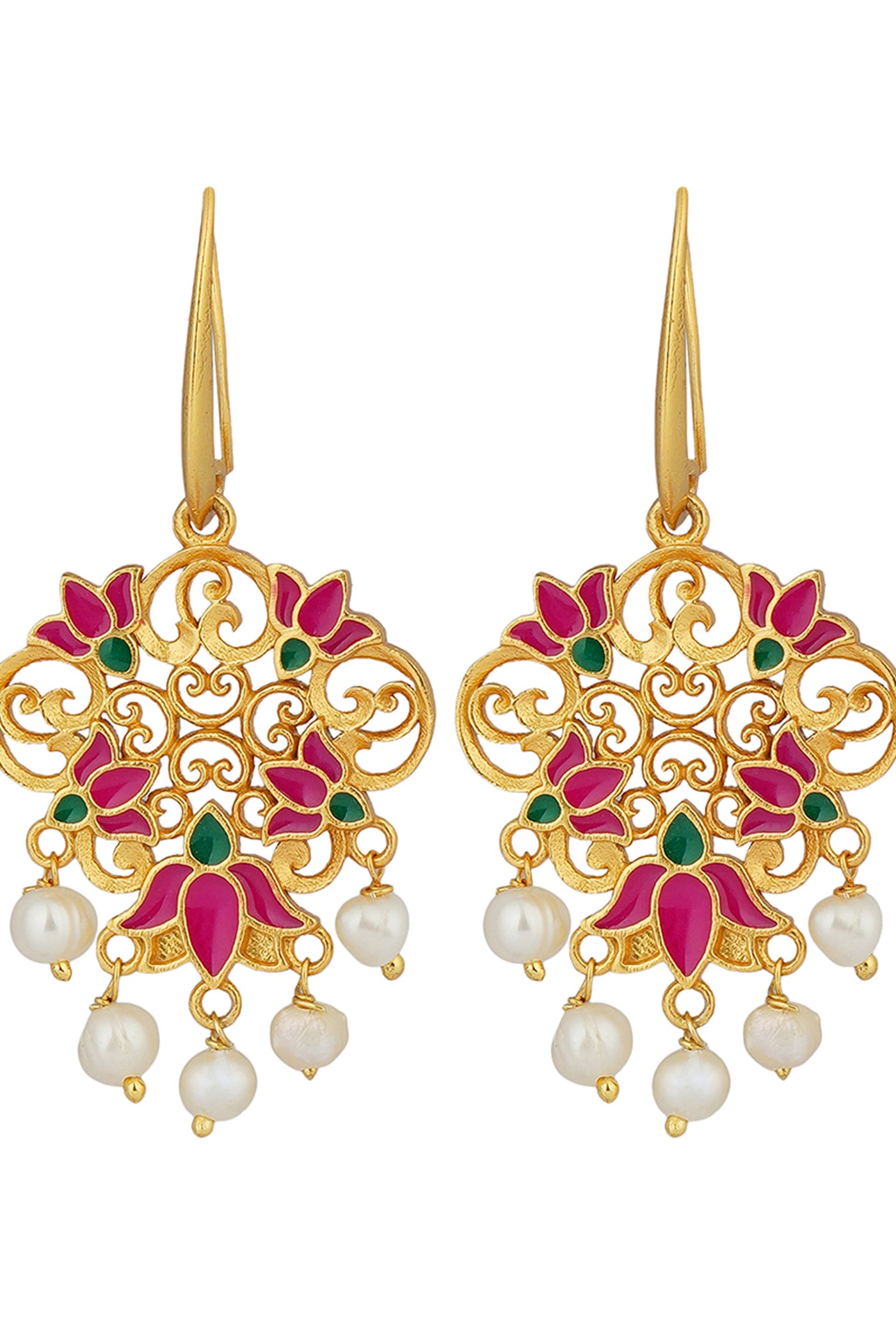 Zariin 22kt Gold Plated In Pink Enamel Dream Lotus Drop Earrings festive indian designer fashion jewellery online shopping melange singapore