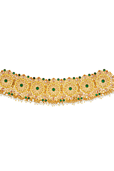 Zariin Green And Gold Handcrafted Choker Necklace festive fashion imitation jewellery online shopping melange singapore indian designer wear