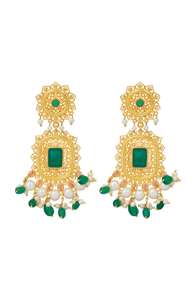 Zariin Green Gold Delicate filigree  Handcrafted Dangler Earrings imitation fashion festive jewellery online shopping melange singapore indian designer wear