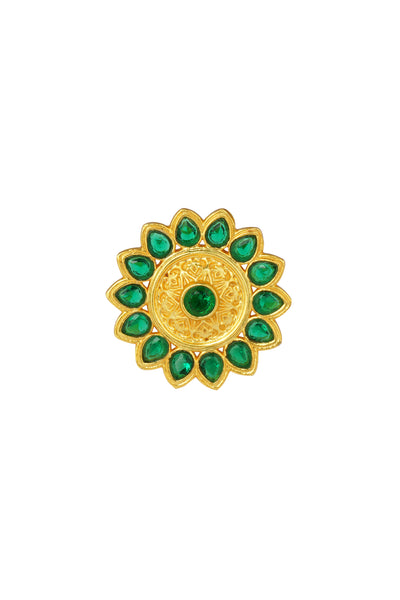 Zariin Green Gold Plated Handcrafted Adjustable Ring fashion imitation festive jewellery online shopping melange singapore indian designer wear