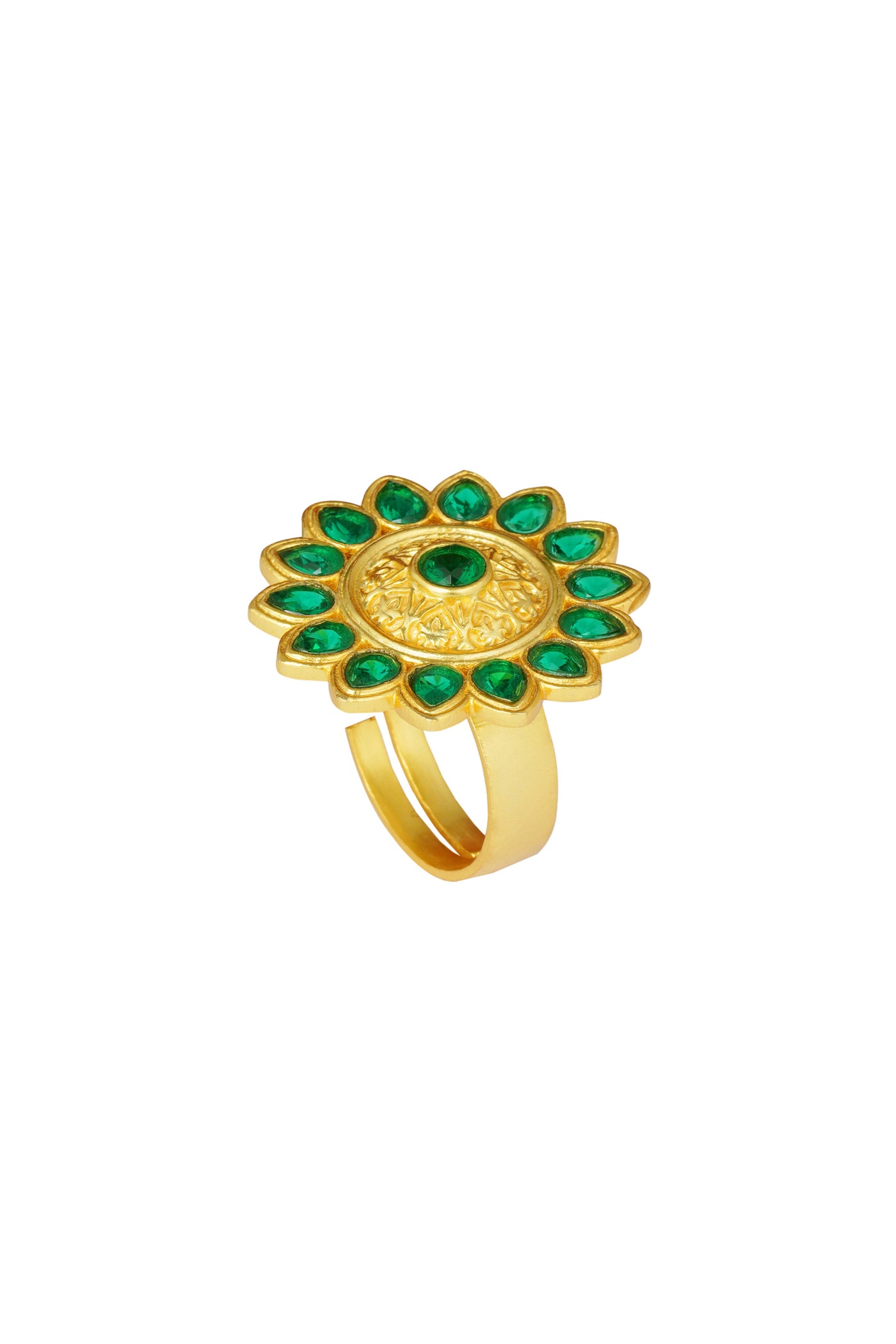 Zariin Green Gold Plated Handcrafted Adjustable Ring fashion imitation festive jewellery online shopping melange singapore indian designer wear