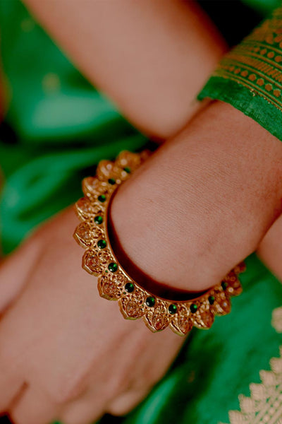 Zariin Green Gold Plated Handcrafted Bangle fashion imitation festive jewellery online shopping melange singapore indian designer wear