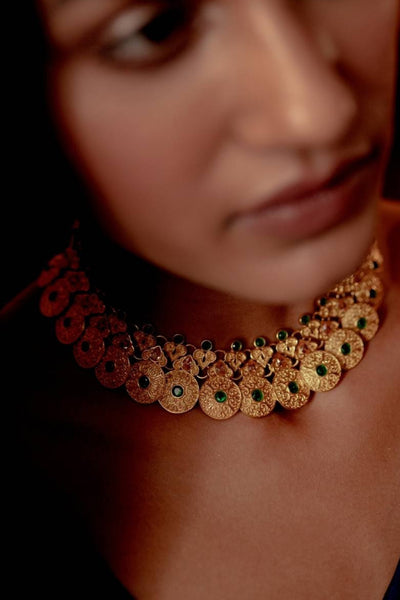 Zariin Green Gold Plated Handcrafted Choker Necklace festive imitation fashion jewellery online shopping melange singapore indian designer wear