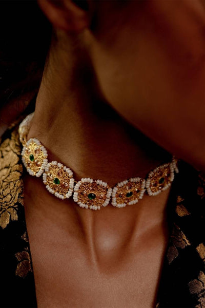 Zariin Gold Plated Handcrafted Choker Necklace festive imitation fashion jewellery online shopping melange singapore indian designer wear