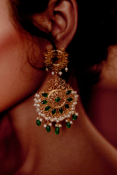 Zariin Green Gold Plated Handcrafted Dangler Earrings imitation fashion festive jewellery online shopping melange singapore indian designer wear