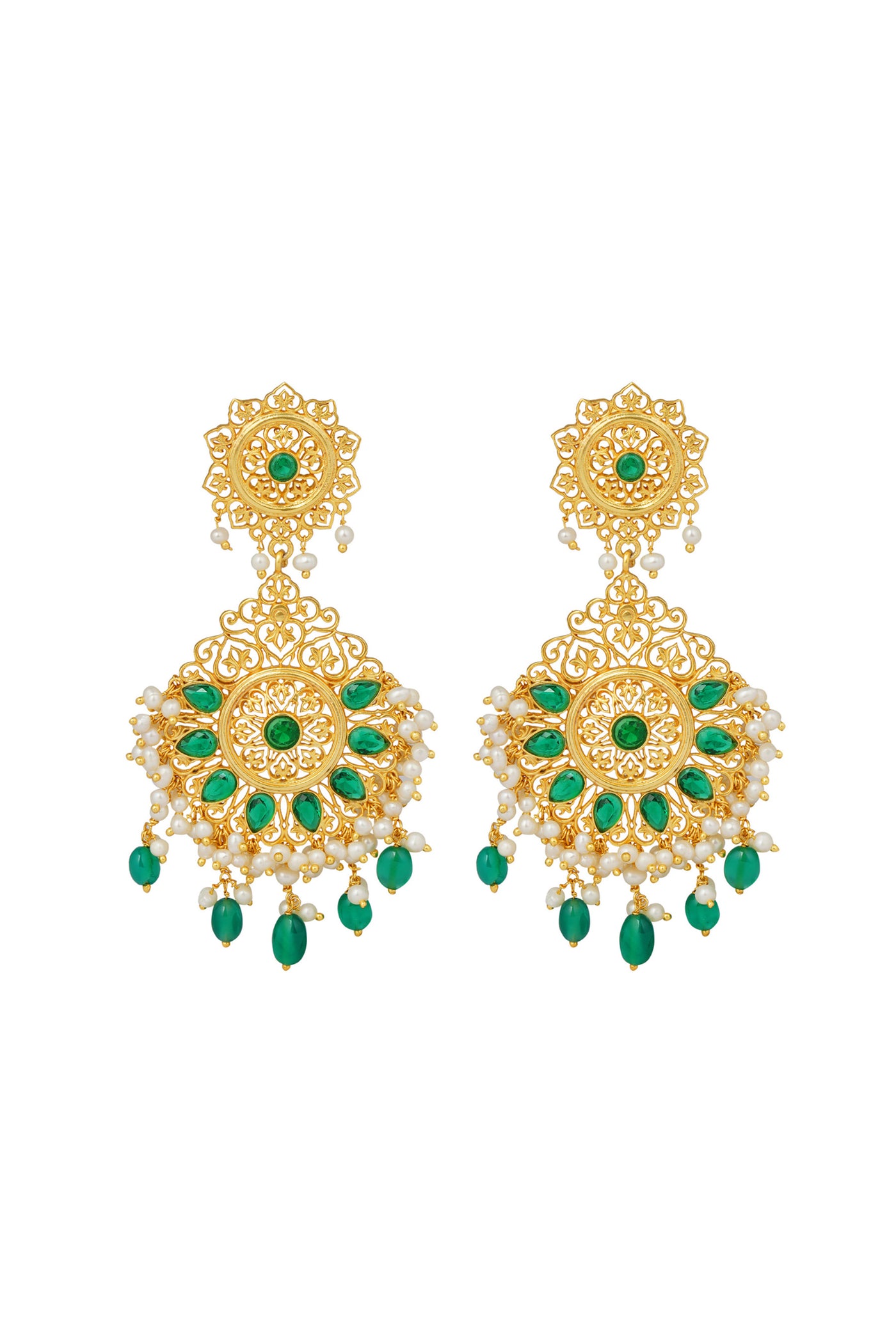 Zariin Green Gold Plated Handcrafted Dangler Earrings imitation fashion festive jewellery online shopping melange singapore indian designer wear