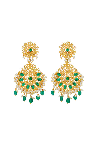 Zariin Green Gold Plated Handcrafted Dangler Earrings imitation fashion festive jewellery online shopping melange singapore indian designer wear