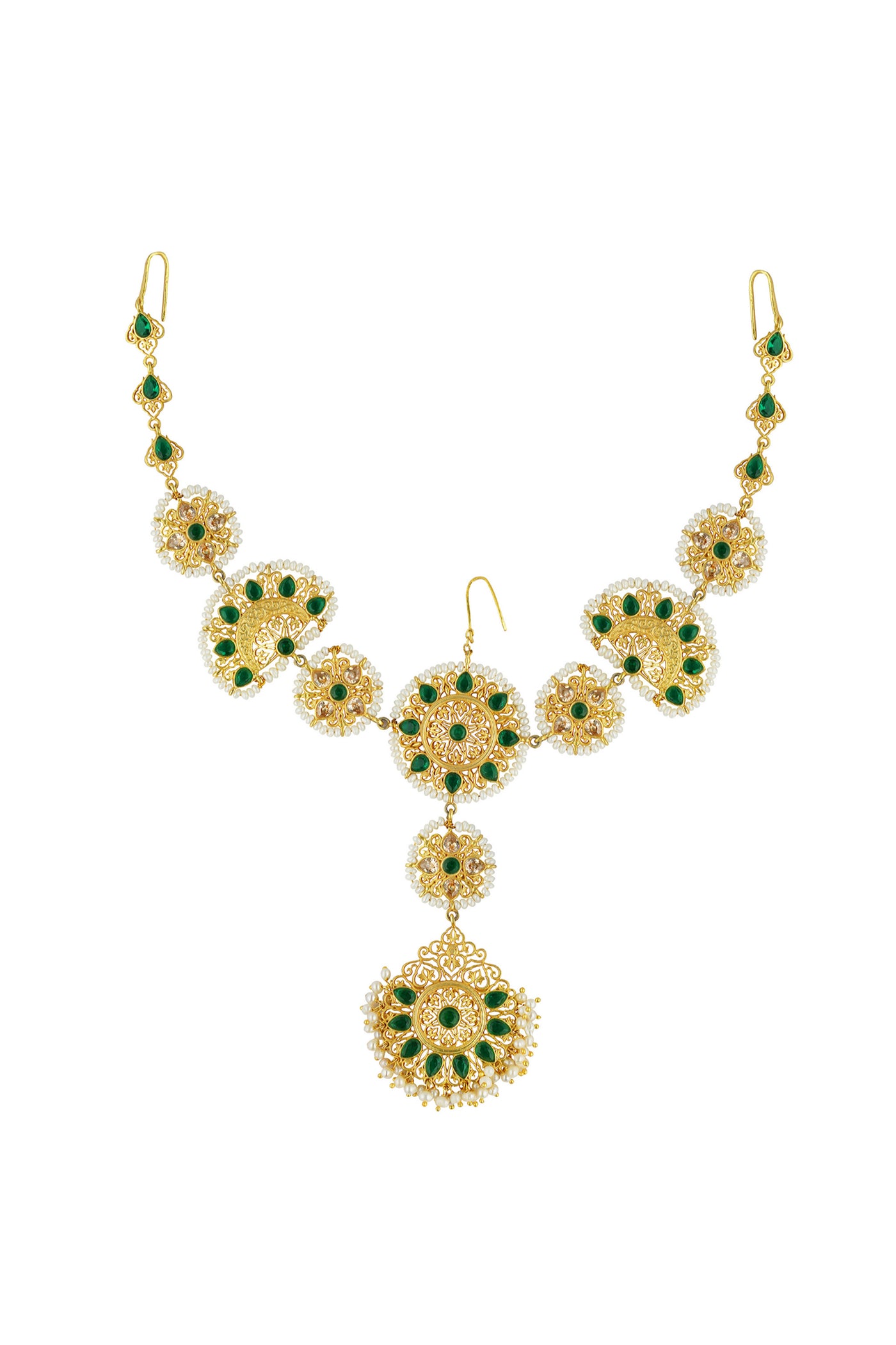 Zariin Green Gold Plated Handcrafted Mathapatti fashion imitation festive jewellery online shopping melange singapore indian designer wear