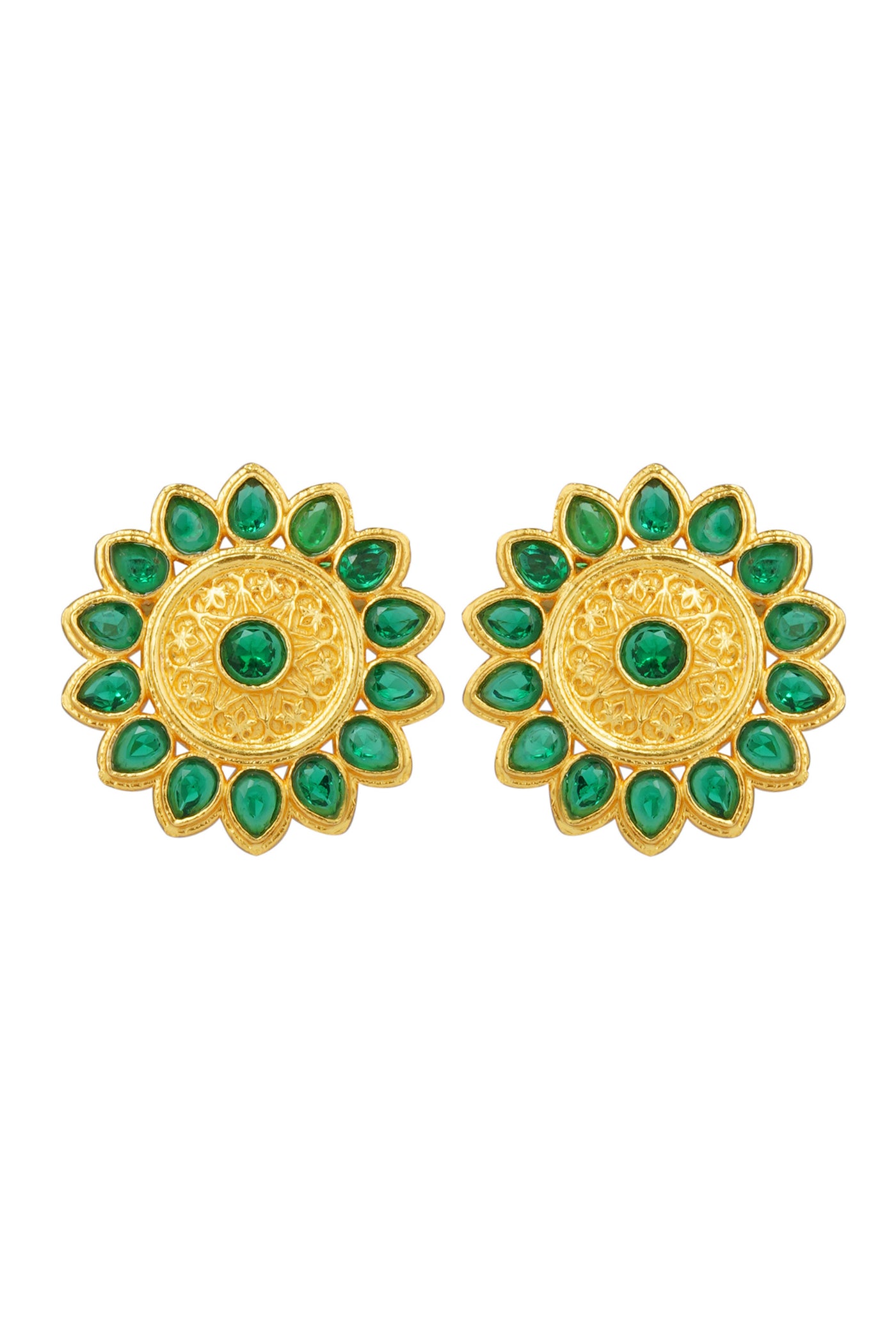 Zariin Green Gold Plated Handcrafted Studs Earrings imitation fashion jewellery festive online shopping melange singapore indian designer wear