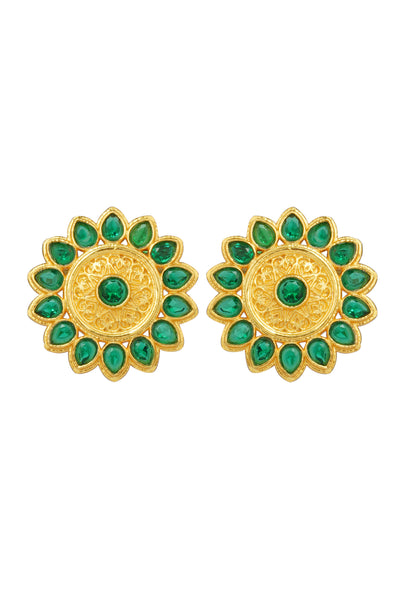 Zariin Green Gold Plated Handcrafted Studs Earrings imitation fashion jewellery festive online shopping melange singapore indian designer wear
