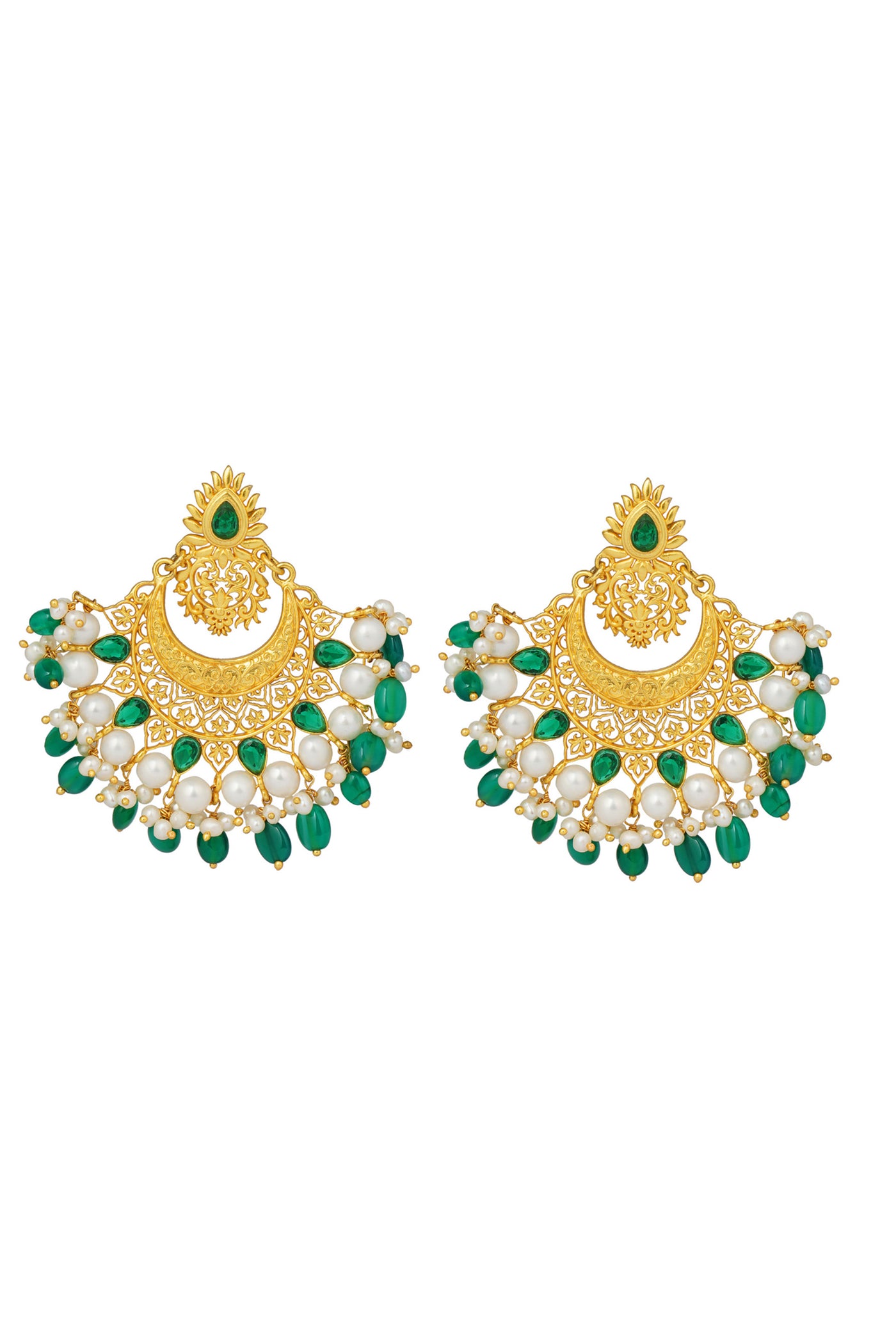 Zariin Green White Miniature Pearls Handcrafted Dangler Earrings imitation fashion festive jewellery online shopping melange singapore indian designer wear