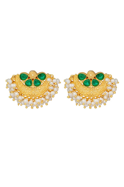 Zariin Green White Pearl Delicate Gold Plated Handcrafted Studs Earrings imitation fashion festive jewellery online shopping melange singapore indian designer wear