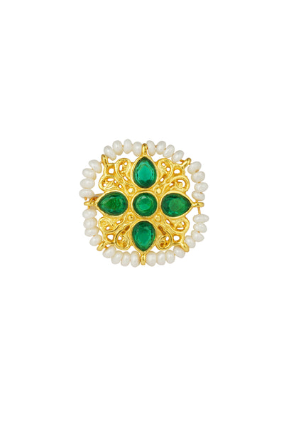 Zariin White Pearls Gold Plated Handcrafted Adjustable Ring festive fashion imitation jewellery online shopping melange singapore indian designer wear