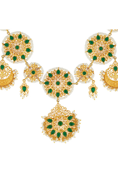 Zariin Green White Pearls Gold Plated Anarkali Necklace fashion imitation festive jewellery online shopping melange singapore indian designer wear