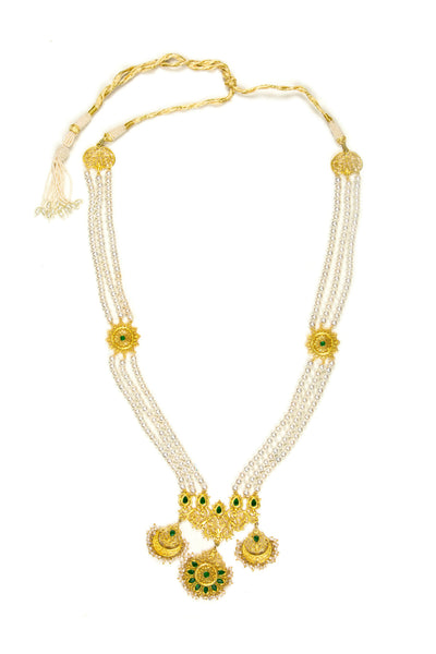 Zariin Green White Pearls Gold Plated Handcrafted Long Necklace festive fashion imitation jewellery online shopping melange singapore indian designer wear