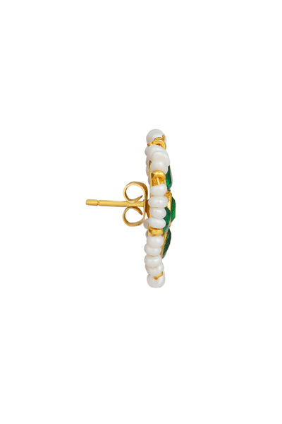 Zariin Green White Pearls Gold Plated Handcrafted Studs Earrings imitation fashion festive jewellery online shopping melange singapore indian designer wear
