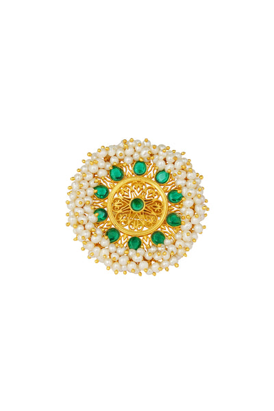 Zariin Green Pearls Gold Plated Handcrafted Adjustable Ring fashion imitation jewellery festive online shopping melange singapore indian designer wear