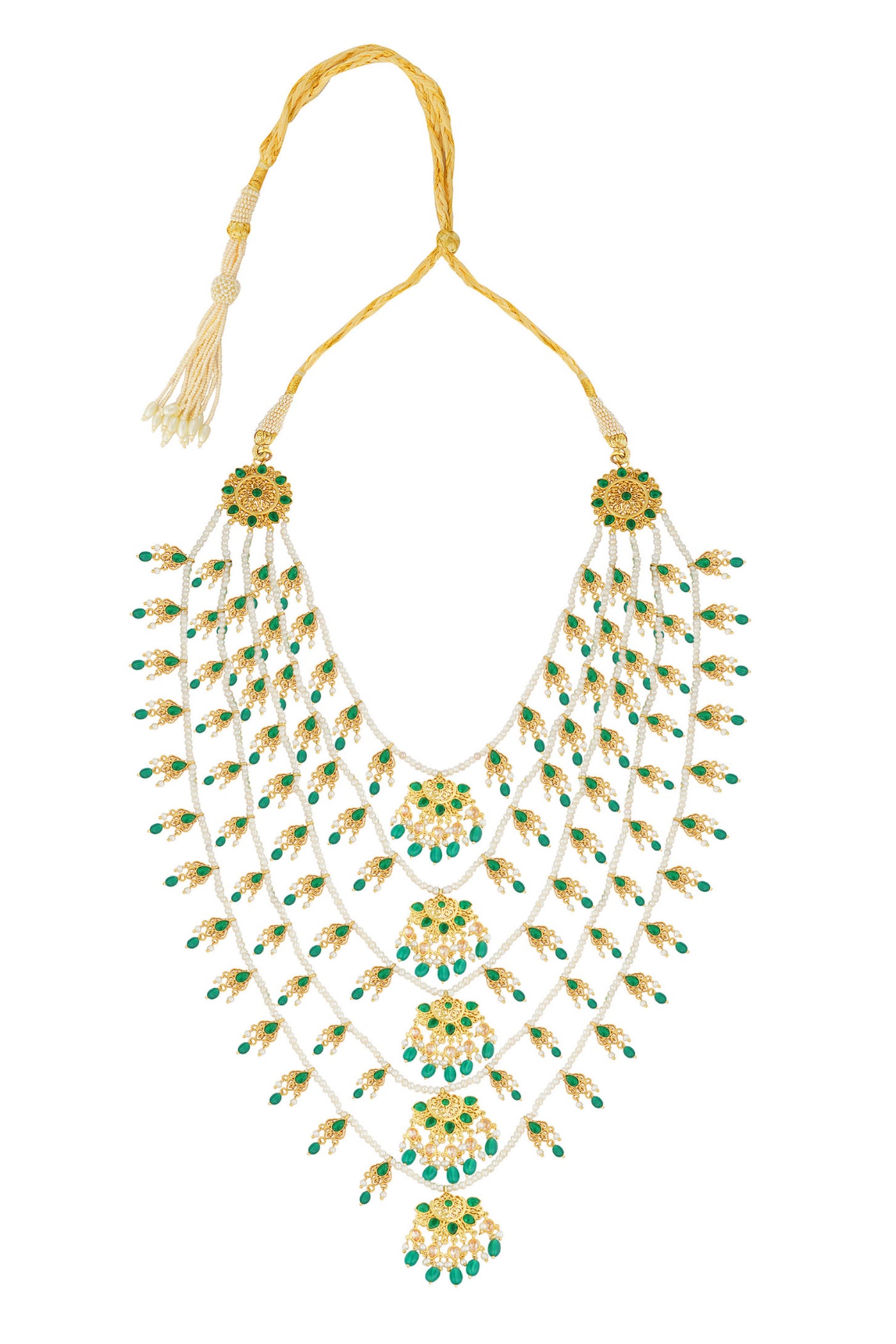 Zariin Green White Pearls Layers Raanihaar Party Necklace fashion imitation festive jewellery online shopping melange singapore indian designer wear