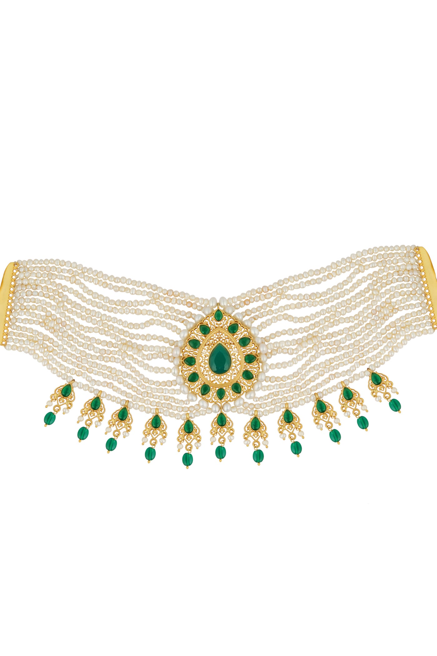 Zariin Green White Pearls Strings Party Choker Necklace fashion imitation festive jewellery online shopping melange singapore indian designer wear