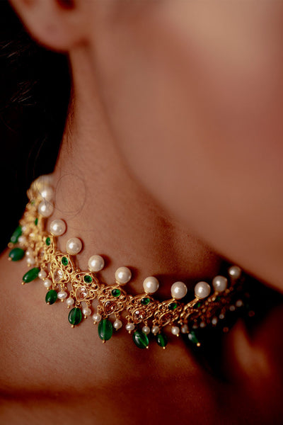 Zariin Green Gold Plated Handcrafted Choker festive imitation fashion jewellery online shopping melange singapore indian designer wear