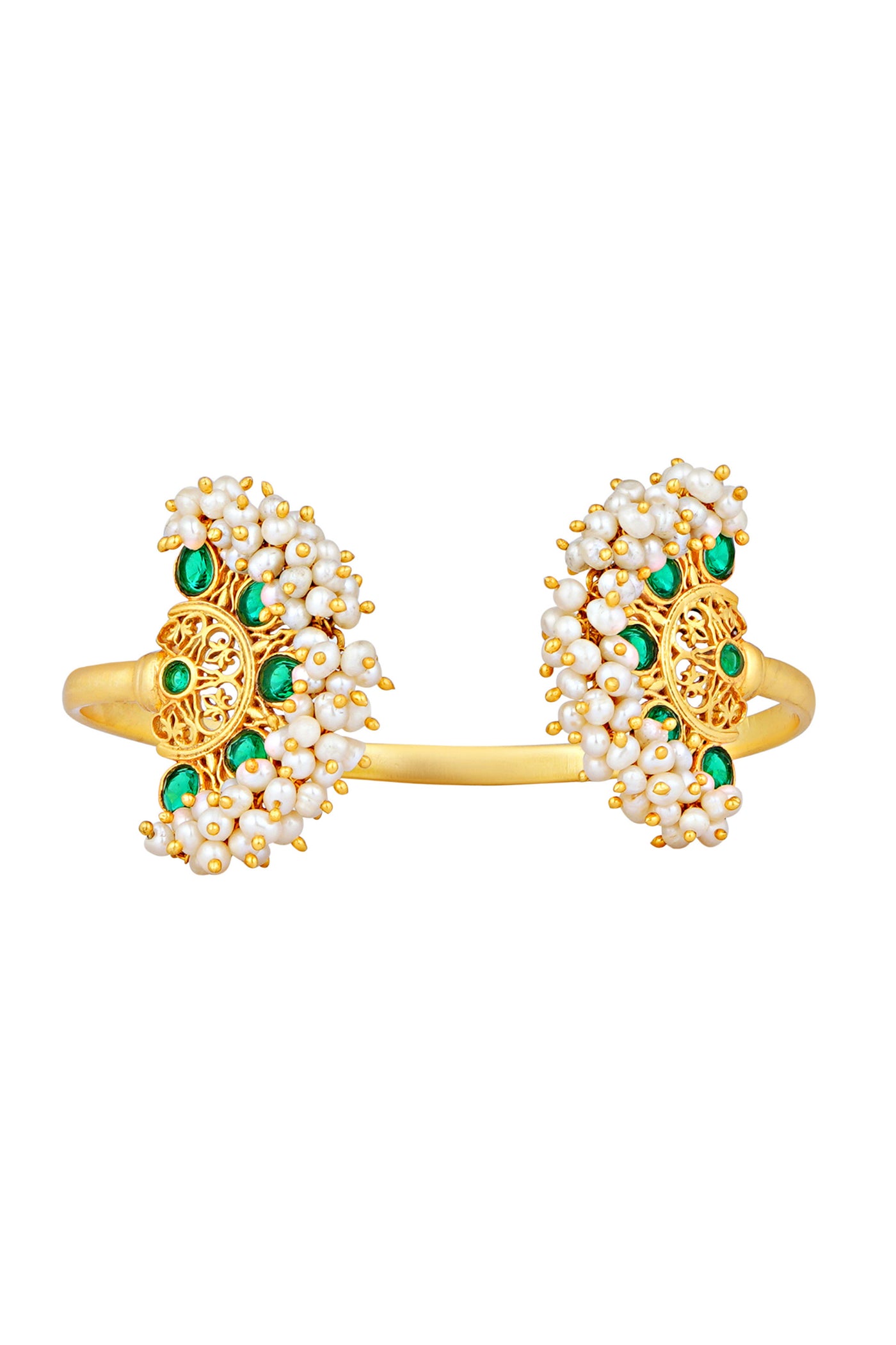 Zariin White Green Gold Plated Handcrafted Pearls Bangle fashion imitation festive jewellery online shopping melange singapore indian designer wear