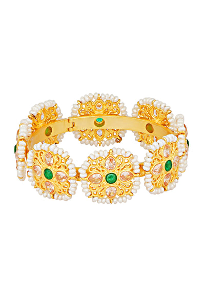 Zariin White Green Gold Plated Handcrafted Pearls Bangle fashion festive imitation jewellery online shopping melange singapore indian designer wear