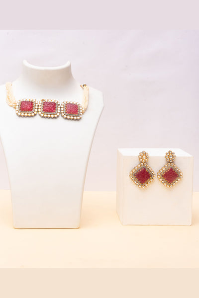Zevar Kundan Choker Set With Deep Pink fashion jewellery online shopping melange singapore indian designer wear