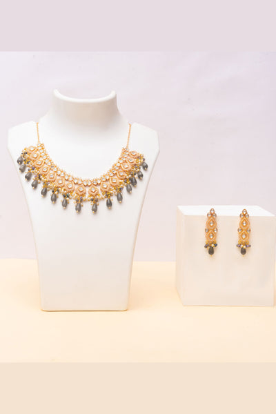 Kundan Necklace Set Grey fashion jewellery online shopping melange singapore indian designer wear
