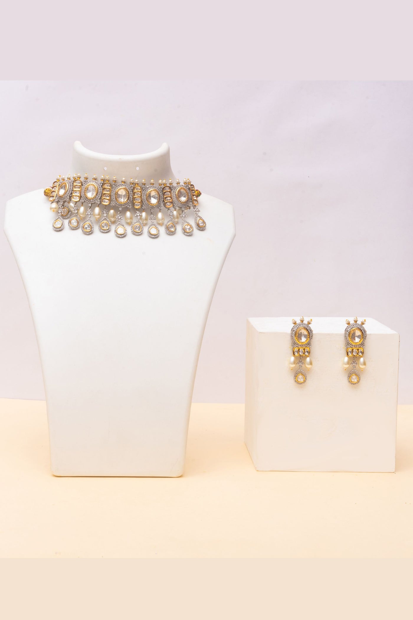 Kundan Necklace Set With Kundan and Pearls fashion jewellery online shopping melange singapore indian designer wear