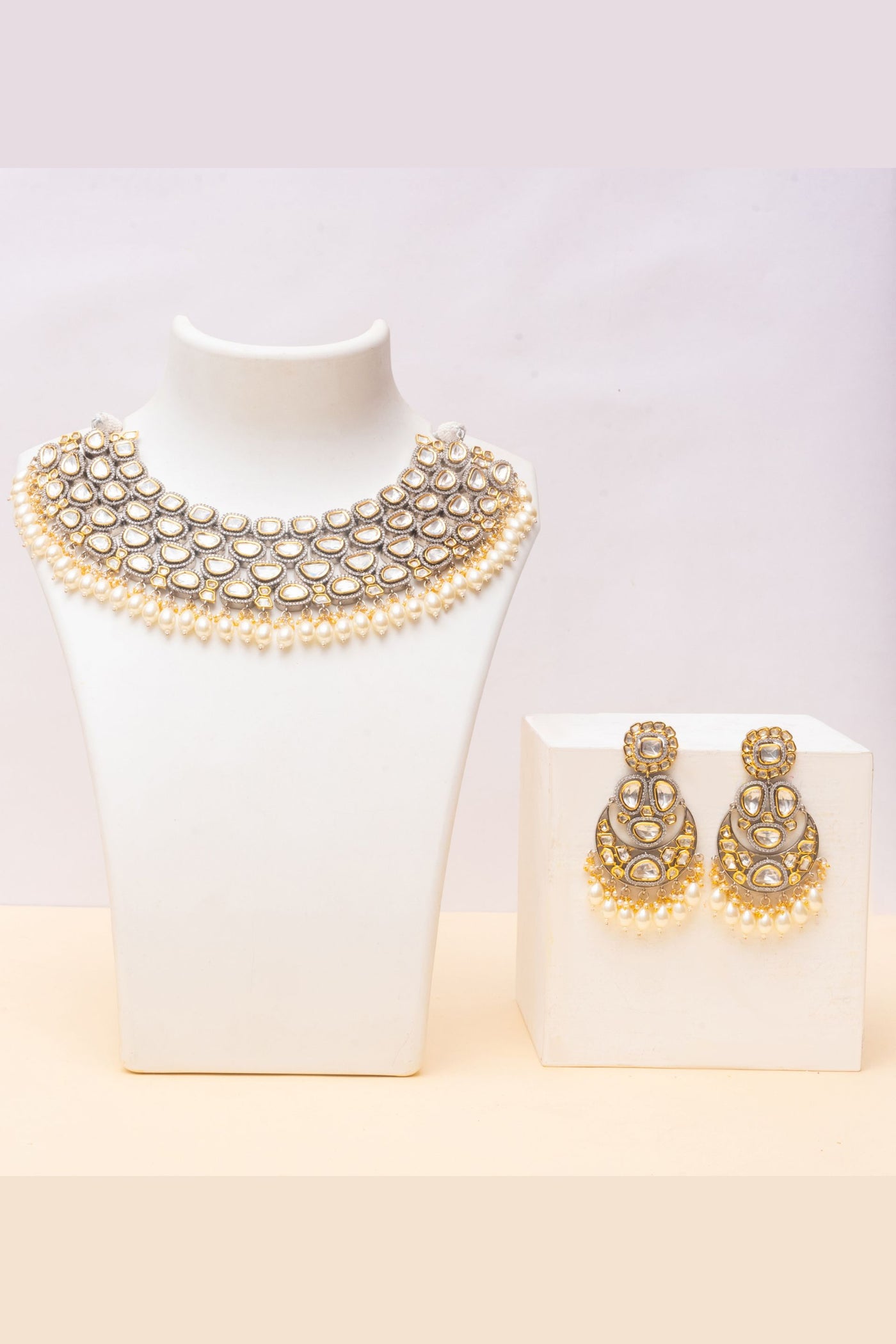 Zevar Kundan Necklace Set With Pearls fashion jewellery online shopping melange singapore indian designer wear