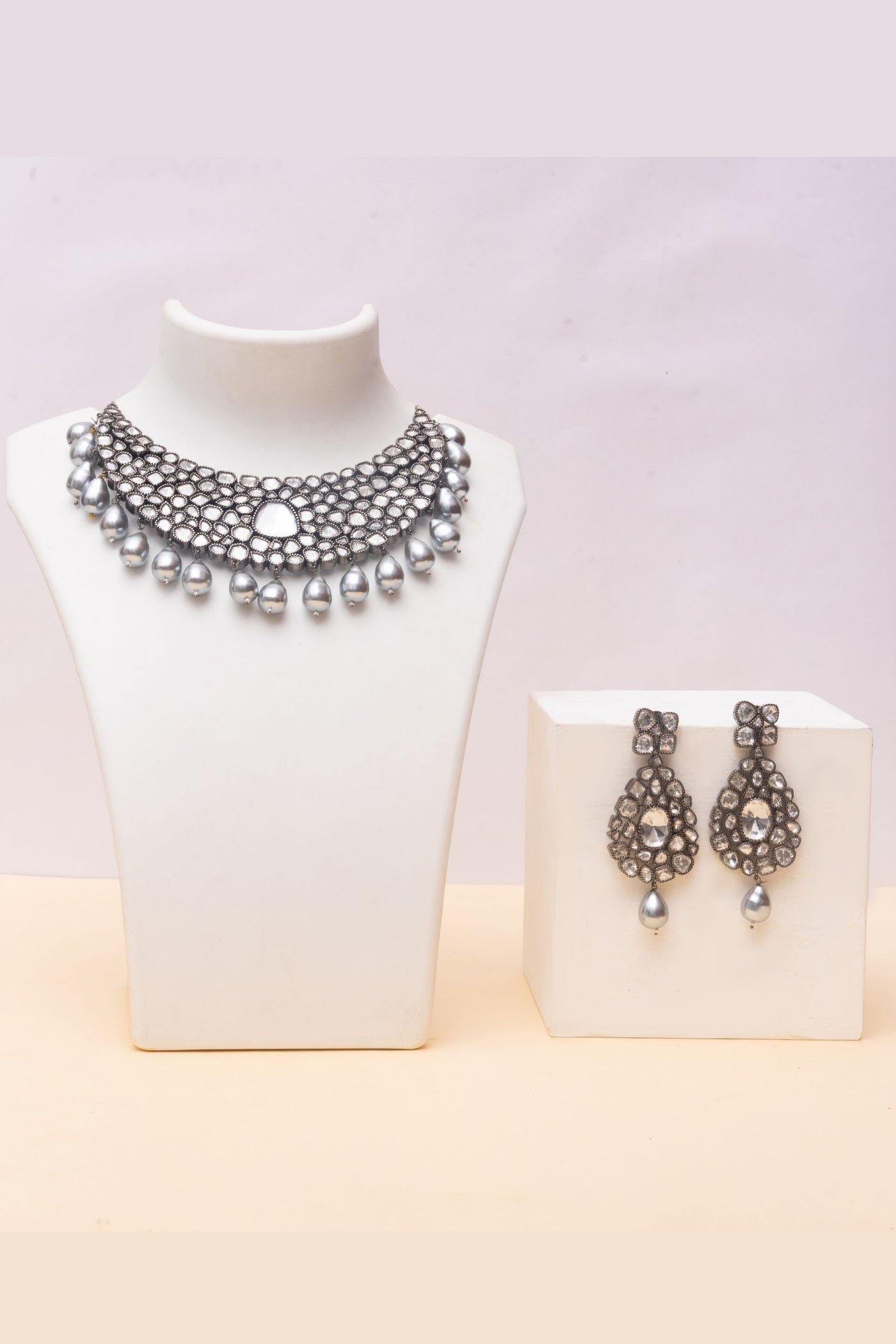 Polki Set Black and White fashion jewellery online shopping melange singapore indian designer wear